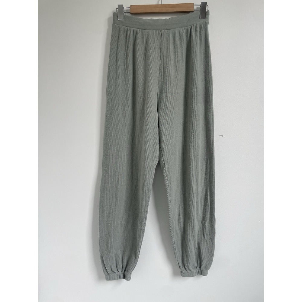 Skims Waffle Green Cotton Blend Pajama Set Jogger Long Sleeve Med Soft Stretch
